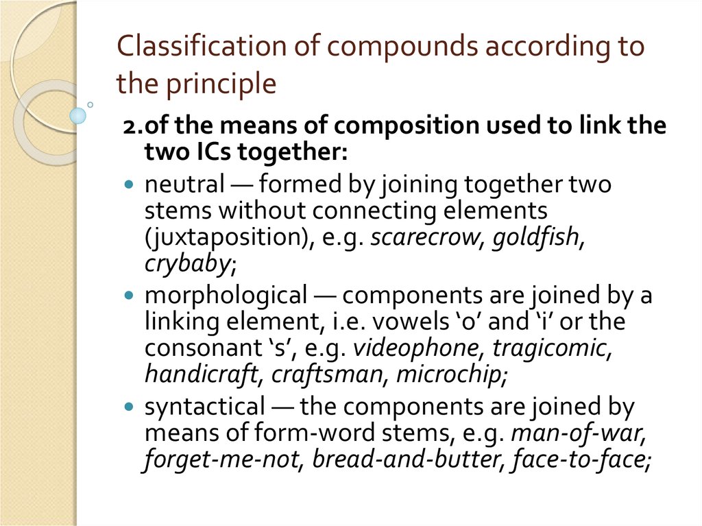 Classification of compounds according to the principle