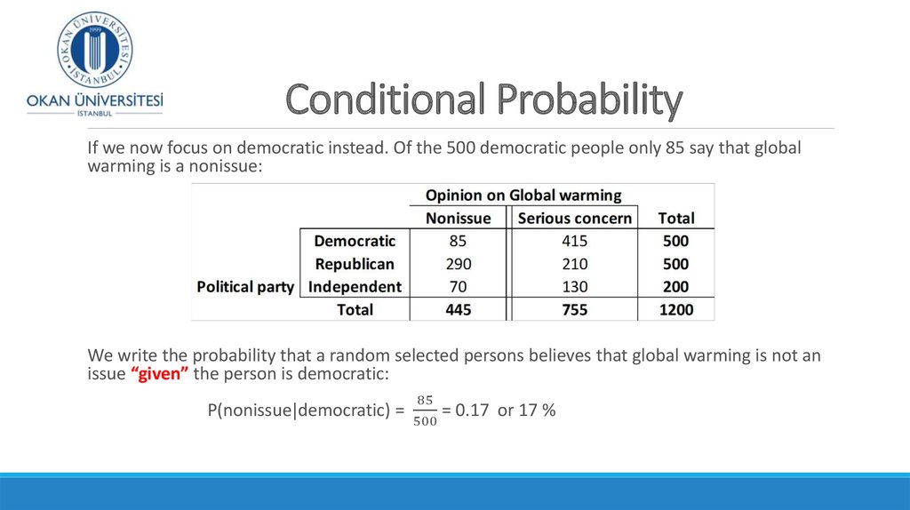 method relative frequency Conditional Statistical 6 Week Independence. Probabilities