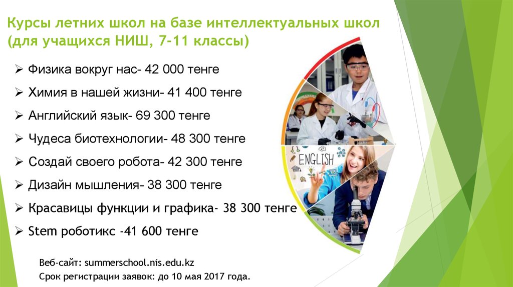 Курсы летних школ на базе интеллектуальных школ (для учащихся НИШ, 7-11 классы)