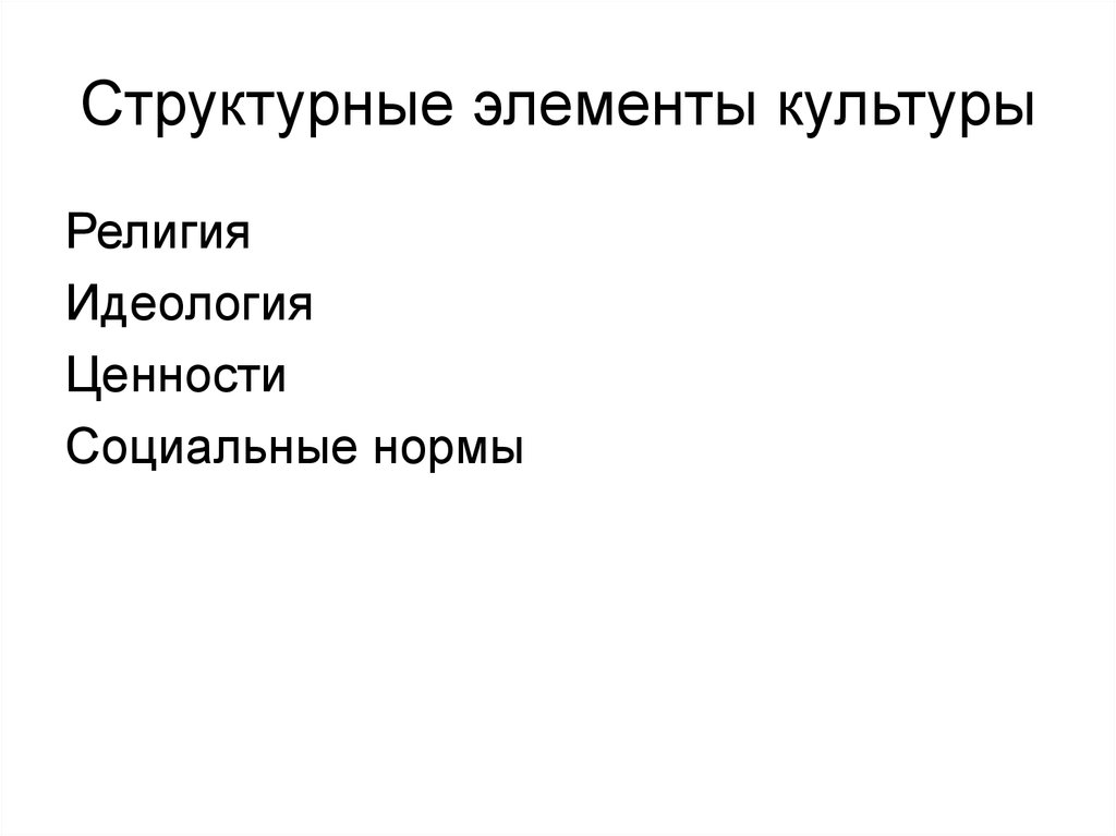 Элементы культуры в социологии. Компоненты культуры социология. В какой идеологии религия как ценность.