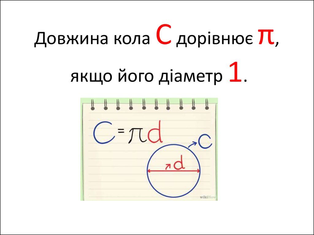 Довжина кола C дорівнює π, якщо його діаметр 1.