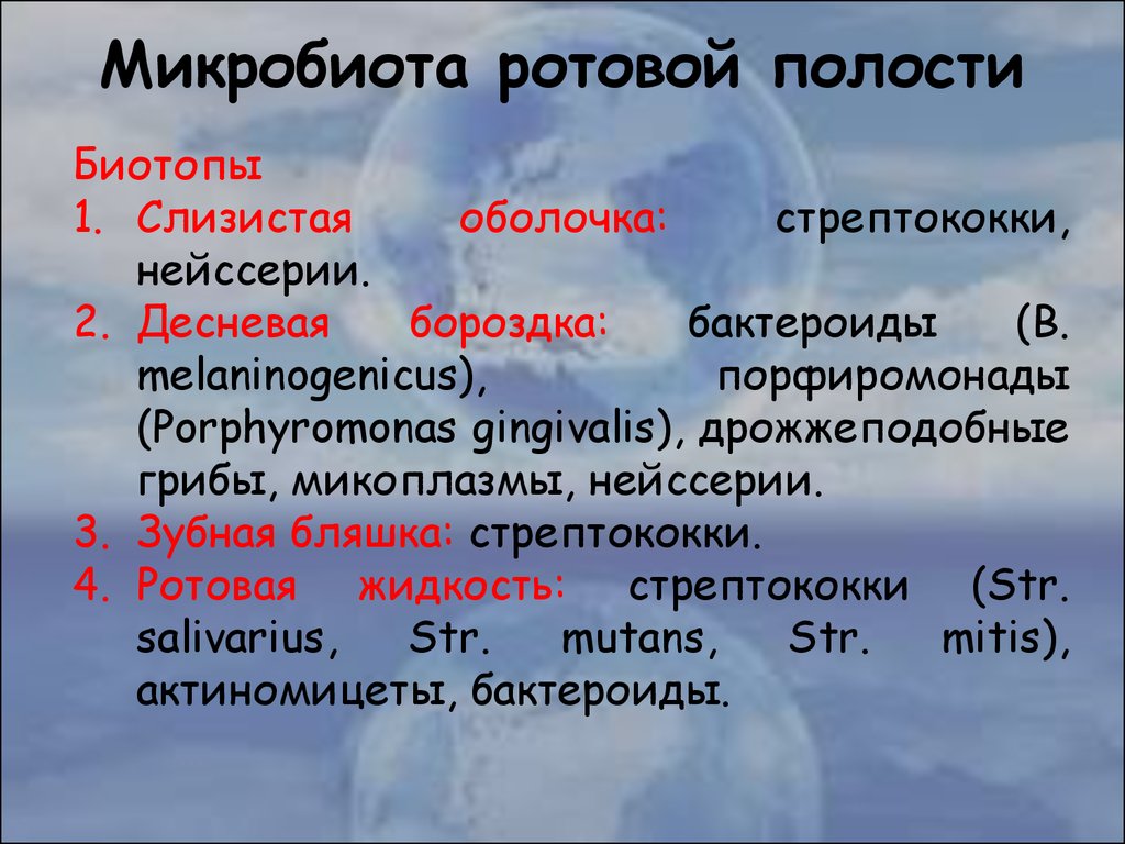 Факторы слюны. Микрофлора ротовой полости. Микробиота ротовой полости. Основные представители микрофлоры полости рта. Общая характеристика микрофлоры полости рта.