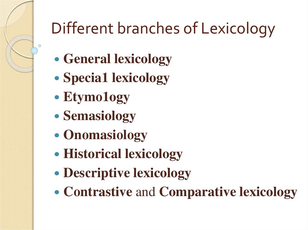 Different branches of Lexicology