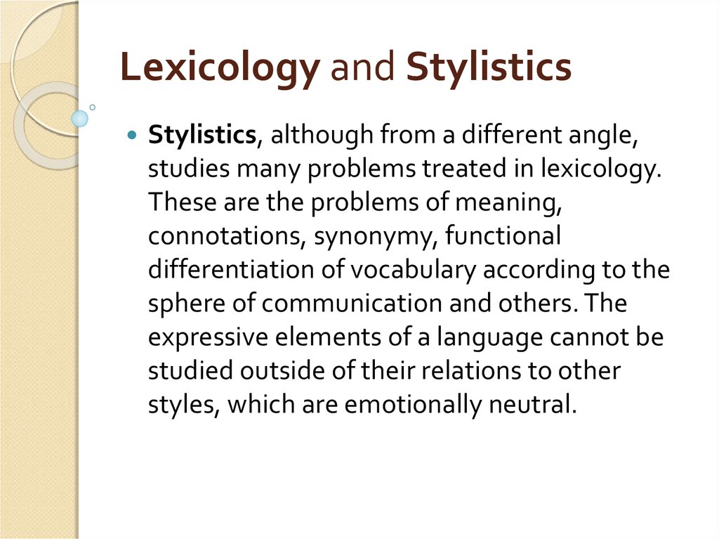 Lexicology and Stylistics