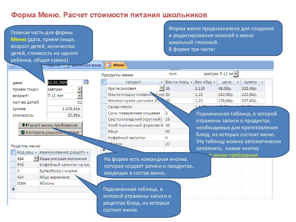 Описание программы. Меню школьной столовой - презентация онлайн