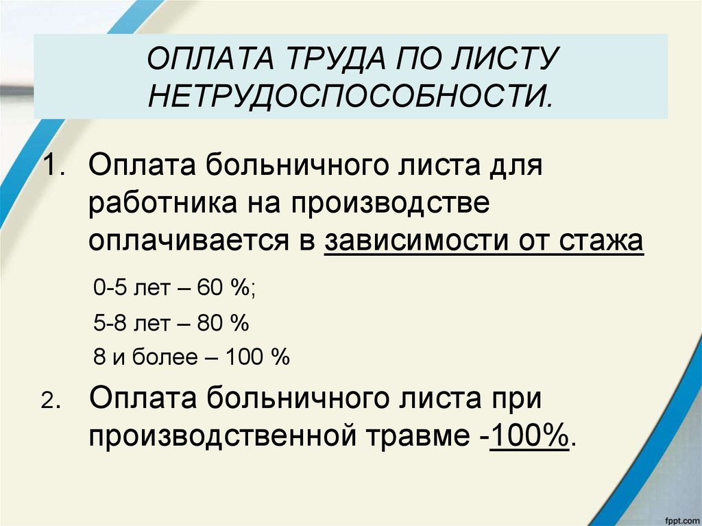 Процент оплаты больничных в зависимости от стажа