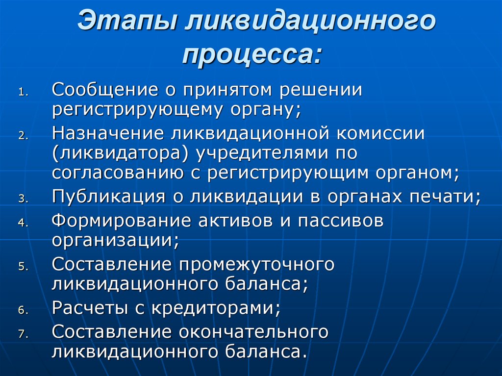 Процесс ликвидации. Этапы ликвидационного процесса. Этапы организации предпринимательской деятельности. \Этапы процедуры ликвидации. Ликвидация субъектов предпринимательской деятельности: этапы,.