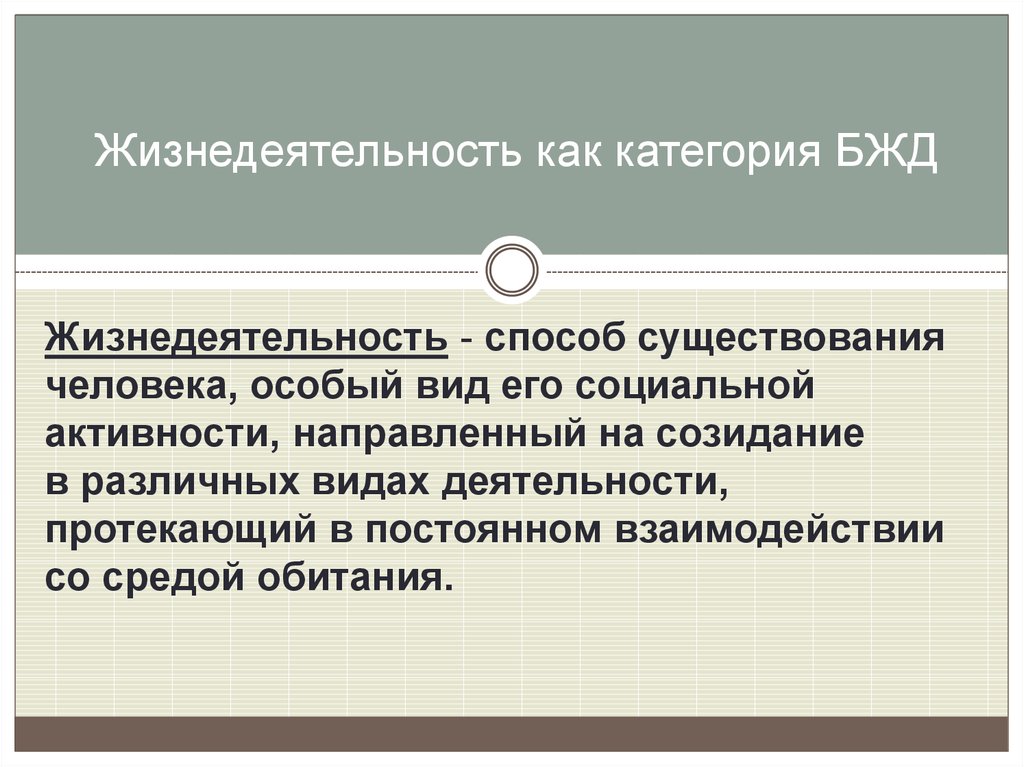 Способы жизнедеятельности. Категории БЖД. Категории « безопасность жизнедеятельности «. Жизнедеятельность – способ существования человека, включающий.