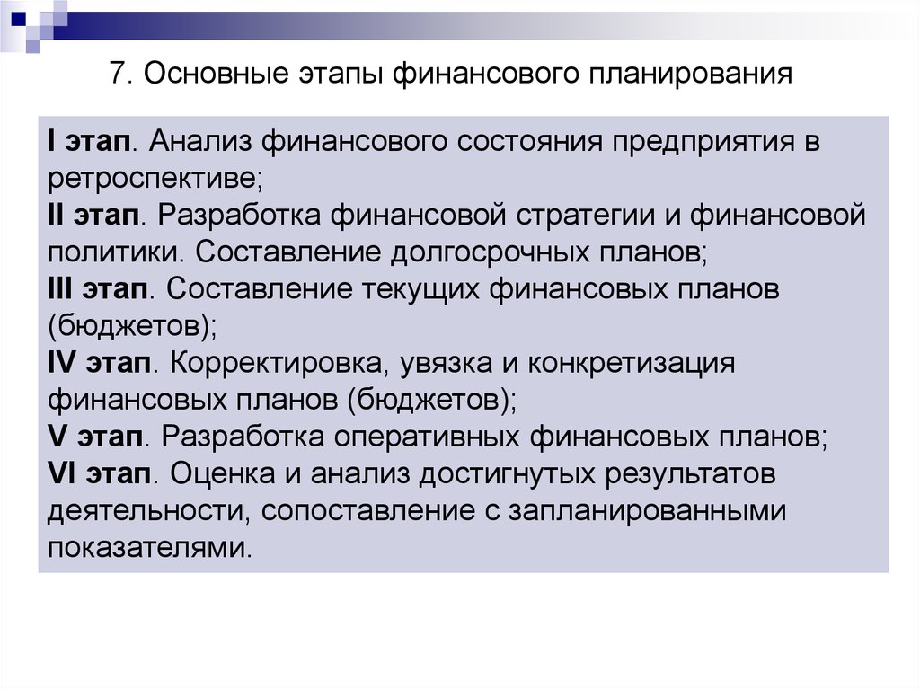 Первый этап финансового планирования. Финансовое планирование: сущность, принципы, функции..