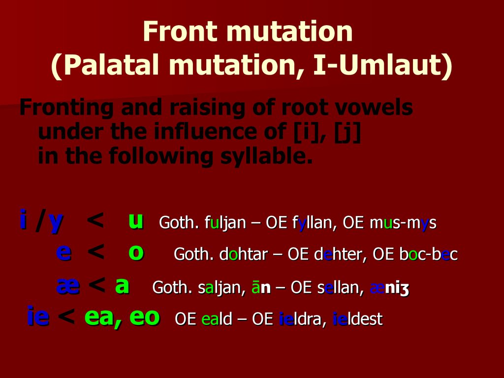 Front mutation (Palatal mutation, I-Umlaut)