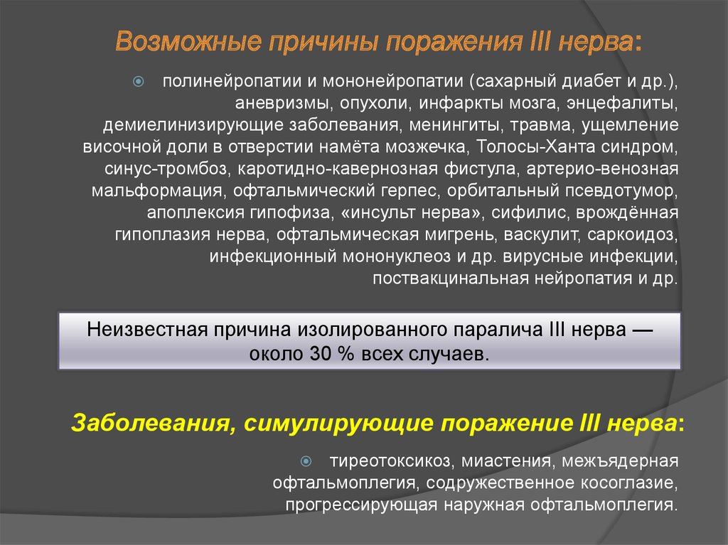 Поражение 3 нерва. Мононейропатии презентация. Мононейропатия причины.