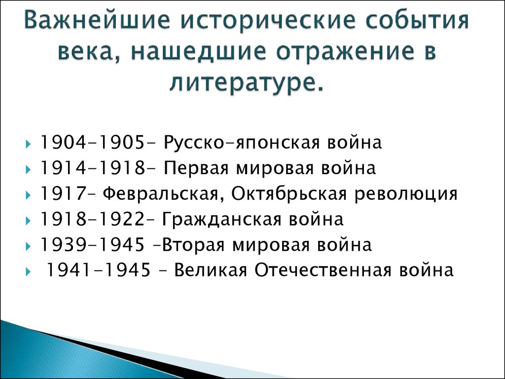 Даты событий 20 века