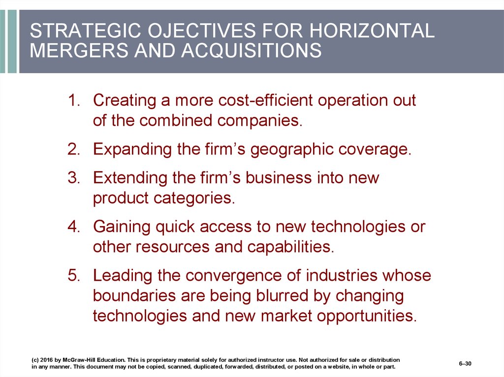 STRATEGIC OJECTIVES FOR HORIZONTAL MERGERS AND ACQUISITIONS
