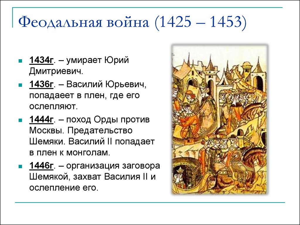 15 век россия события. События феодальной войны 1425 1453. Основные события феодальной войны 1425-1453.