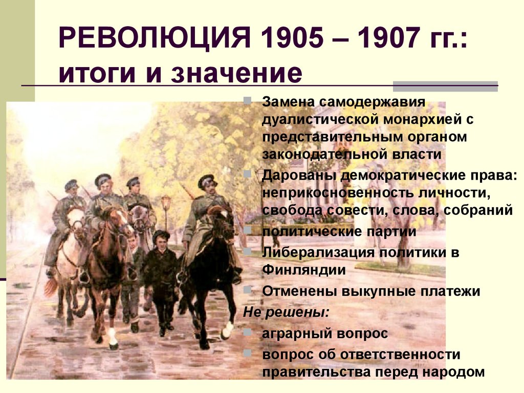 РЕВОЛЮЦИЯ 1905 – 1907 гг.: итоги и значение