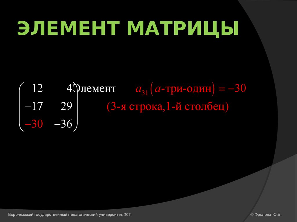 Наименьший элемент матрицы