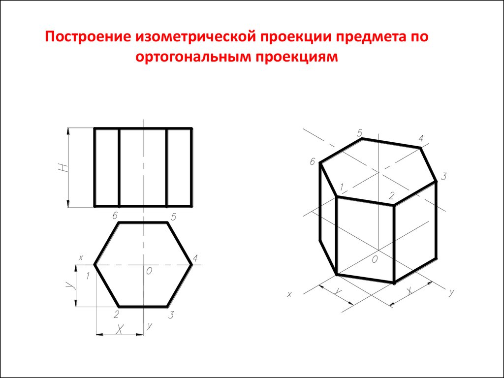 Построение изометрической проекции предмета по ортогональным проекциям