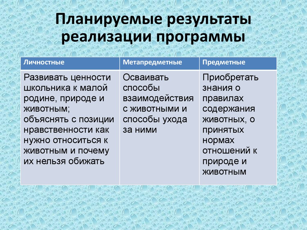 Планируемые результаты реализации