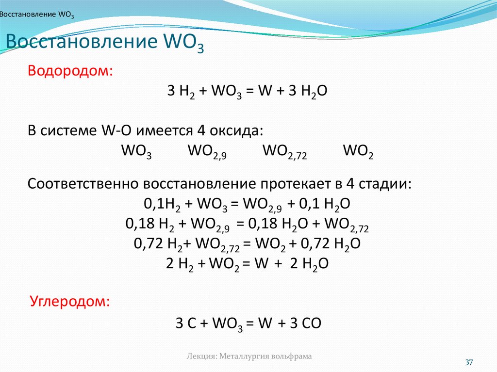 Восстановление оксидов водородом