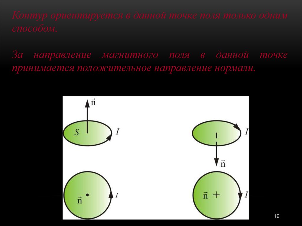 Поле направлений. Направление нормали. Направление магнитного момента. Направление положительной нормали.