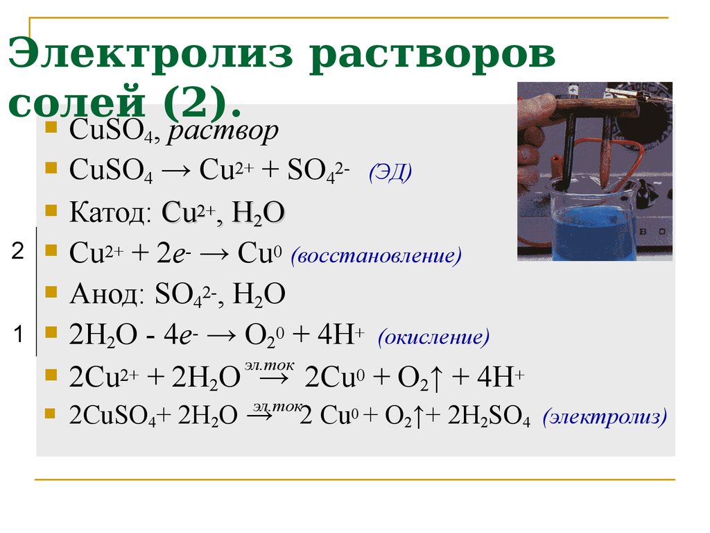 Электролиз растворов солей (2).