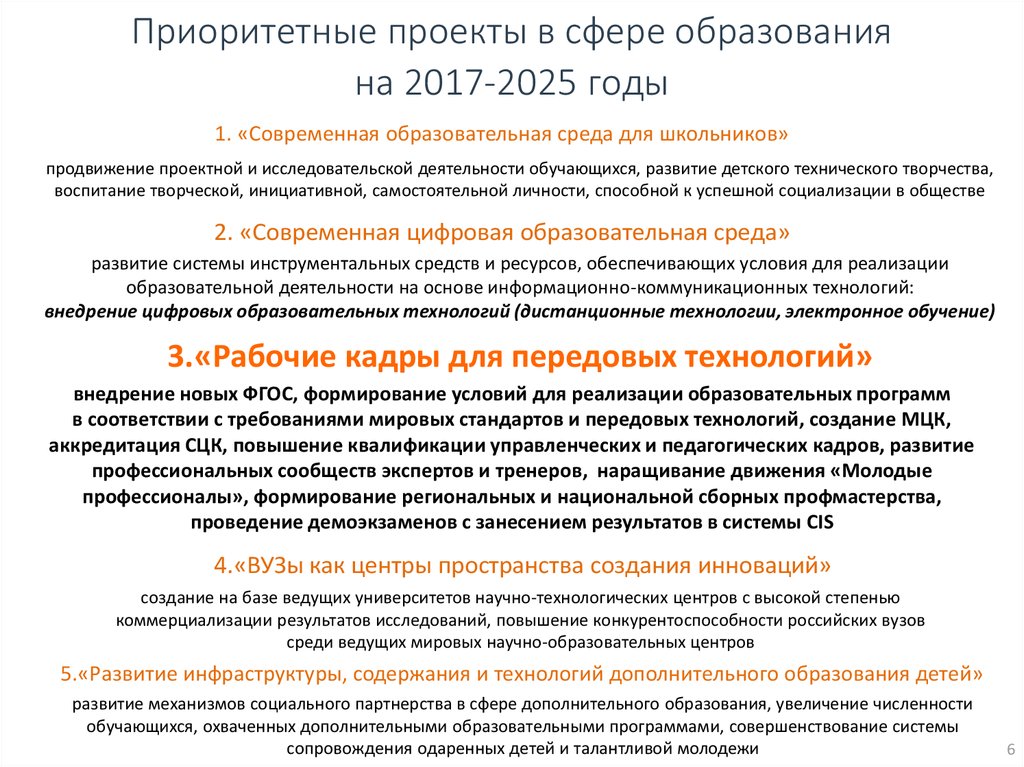 Приоритетные проекты в рамках реализации государственной образовательной развитие образования