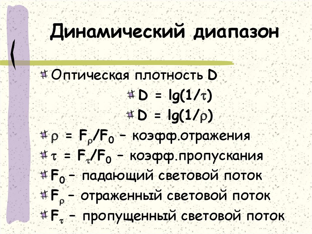 Оптический диапазон. Диапазон оптической плотности. Динамический диапазон оптоволокна. Оптическая плотность 1. Пропускание и оптическая плотность.