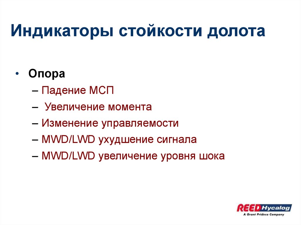 Индикаторы стойкости долота