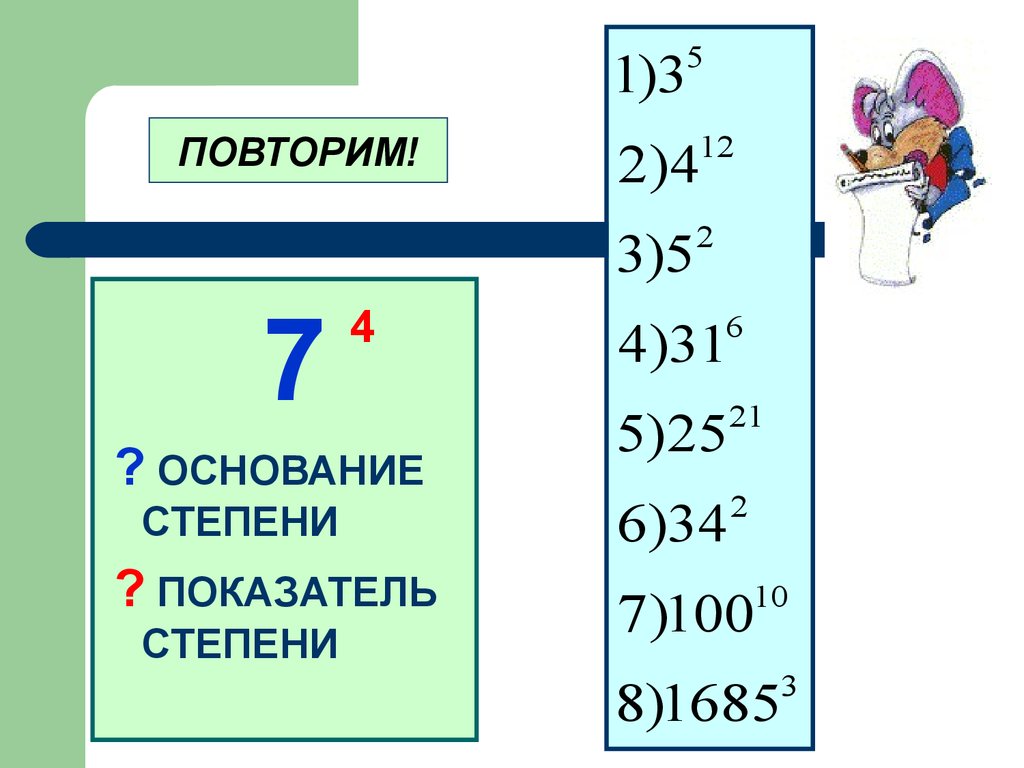 Степень числа основание. Основание степени. Показатель степени. Степень основание степени показатель степени. Основание и показатель степени числа.