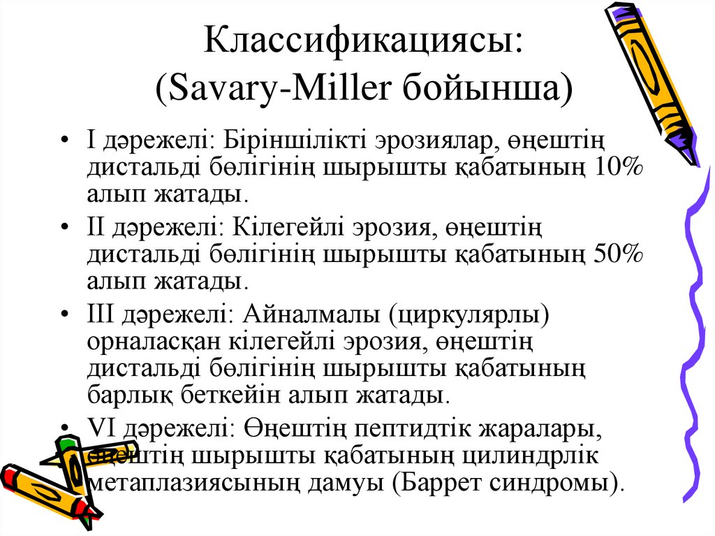Классификациясы: (Savary-Miller бойынша)
