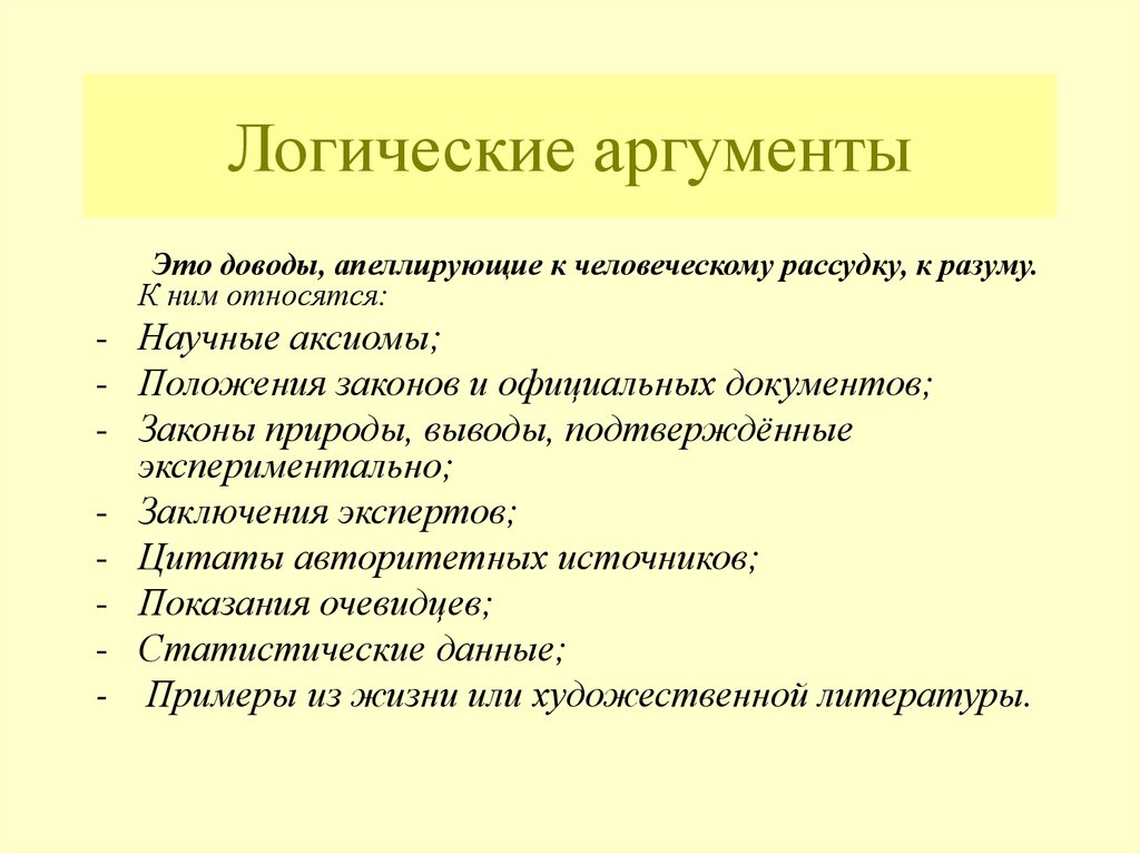 Основные виды аргументов презентация