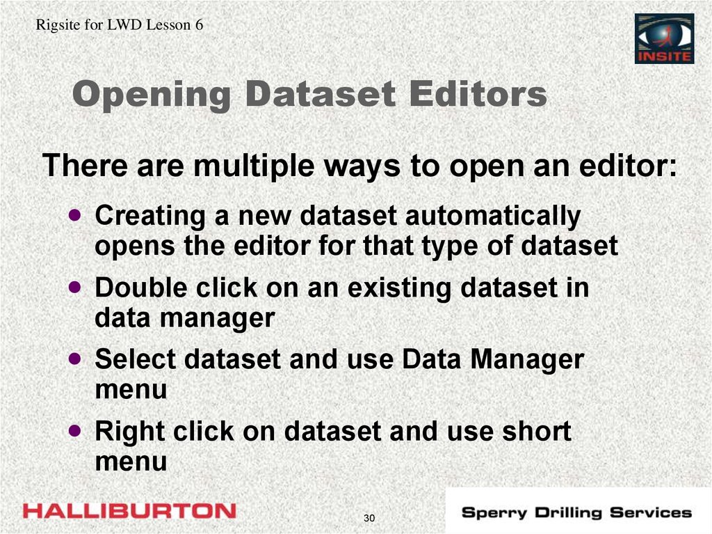 Opening Dataset Editors