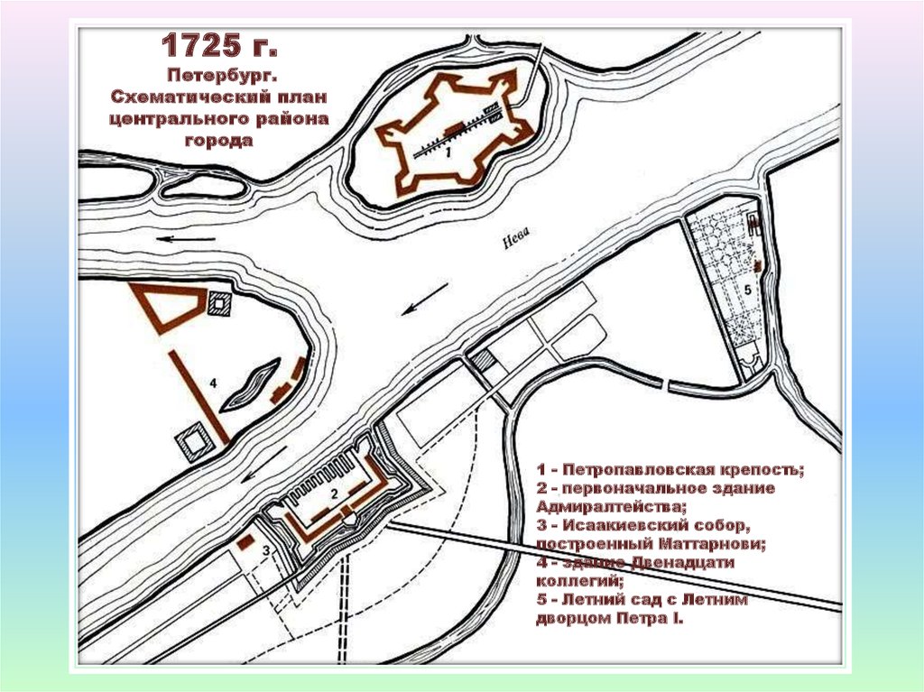 Центральный план. План 1725 г Петербург. План центральной части Петербурга. План центрального района. План Питера схематично.