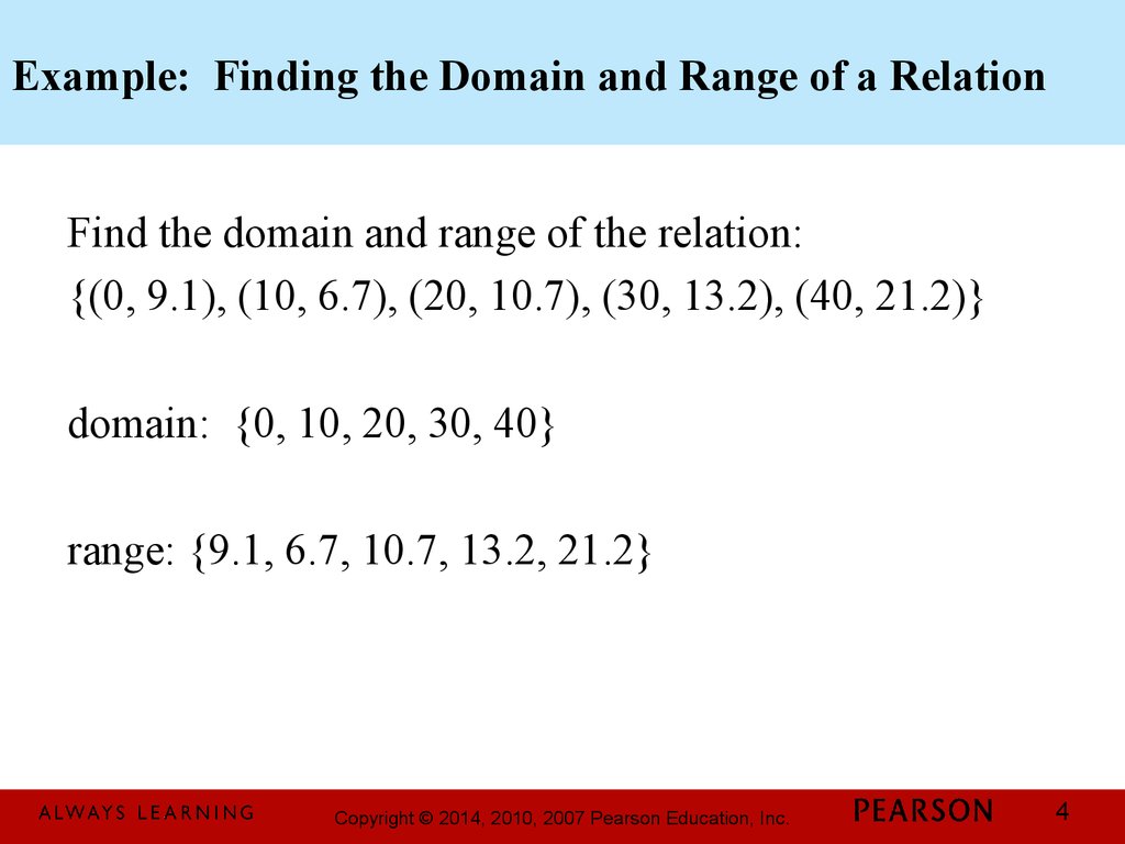 Example: Finding the Domain and Range of a Relation