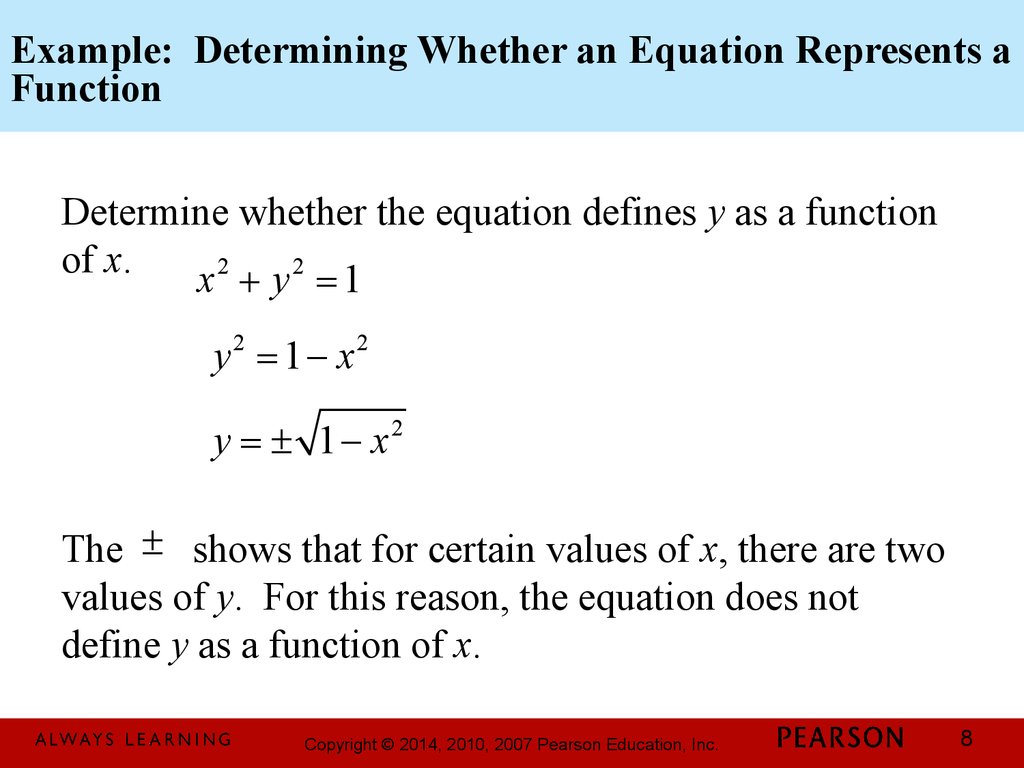 Example: Determining Whether an Equation Represents a Function