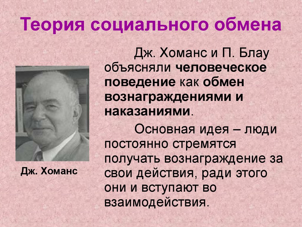 Теория обмена. Теория обмена Дж Хоманс. Теория социального обмена Хоманса и Блау. Джордж Хоманс теория социального обмена. Хоманс социологическая теория.