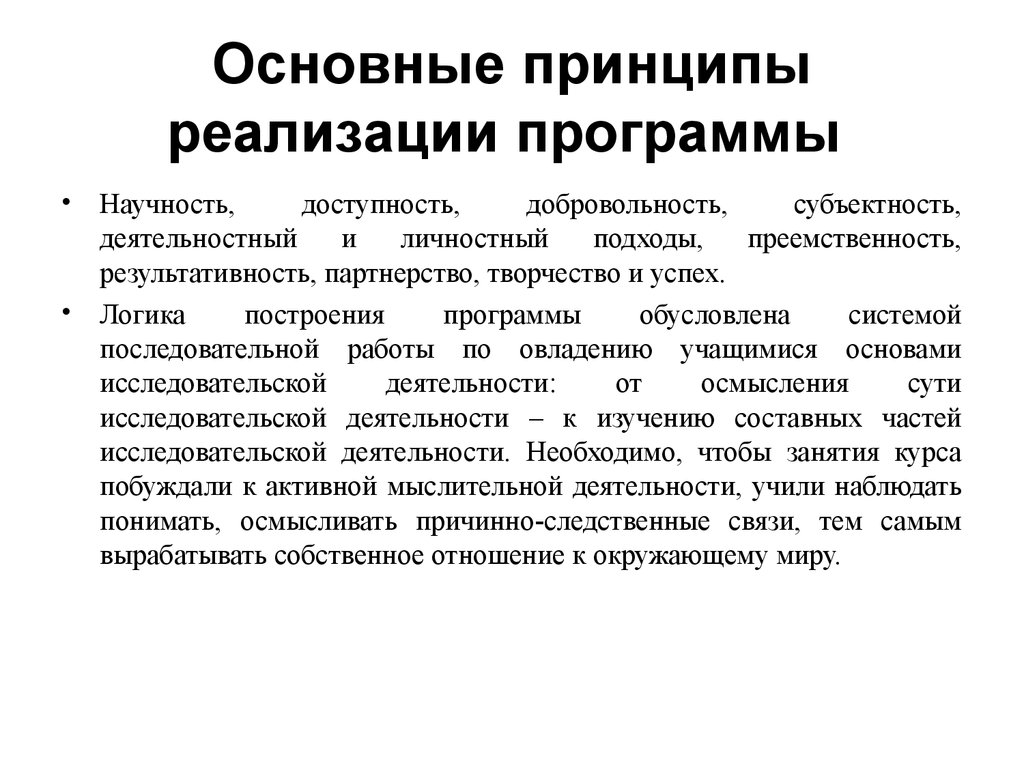 Принципы реализации. Педагогические принципы реализации программы. Основные принципы программы. Основные принципы реализации. Ведущие принципы реализации.