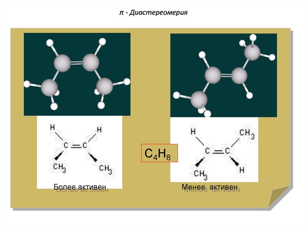 Менее активны. Геометрическая изомерия с4н8. Диастереомерия. Π-диастереомерия. П диастереомерия это.