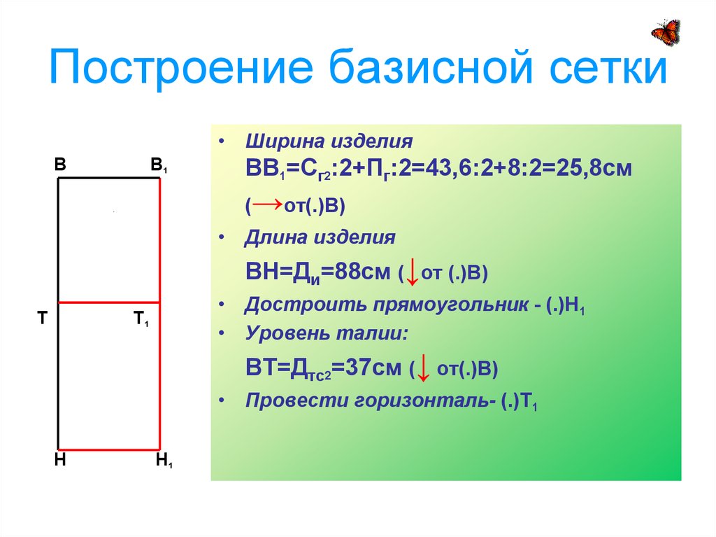 Ширина сетки. Формула ширины базисной сетки. Построение базисной сетки чертежа. Базисная сетка плечевого изделия. Построение базисной сетки плечевого изделия.