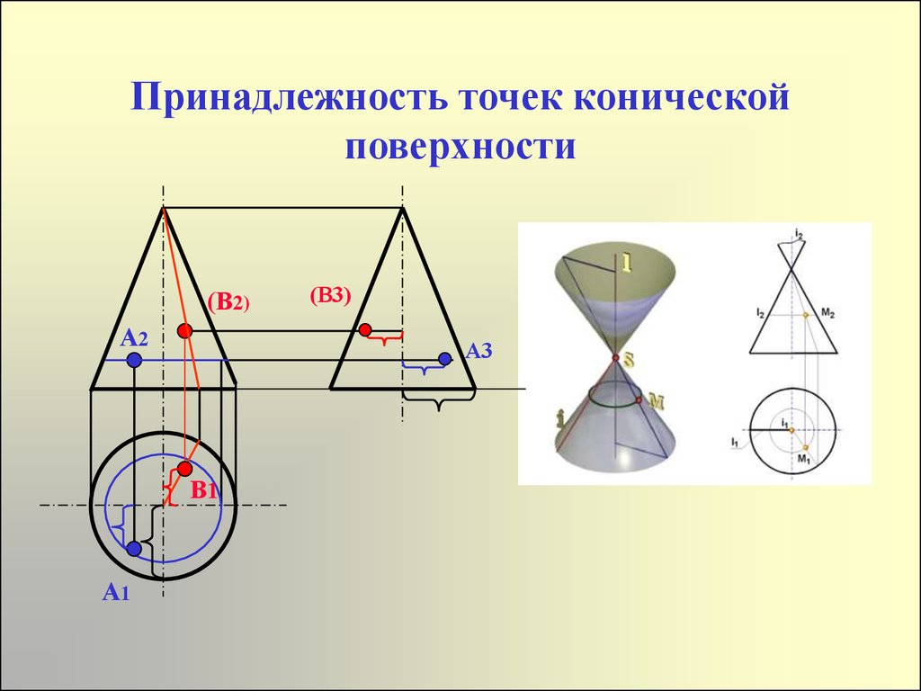 Точка а принадлежит поверхности конуса на чертеже