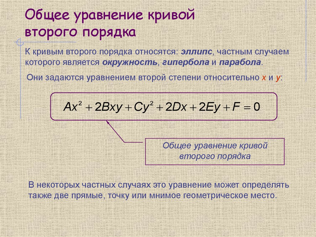 Уравнение кривой. Канонические уравнения кривых 2го порядка. Уравнения кривых 2-го порядка. Общее уравнение Кривой второго порядка. Общий вид уравнения Кривой 2 порядка.