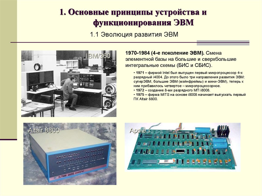 Принципы устройства компьютера. IBM System/360 большие Интегральные схемы. Элементные базы ЭВМ большие и сверхбольшие Интегральные схемы. Интегральные схемы ЭВМ 3-го поколения. Основные принципы устройства и функционирования ЭВМ.