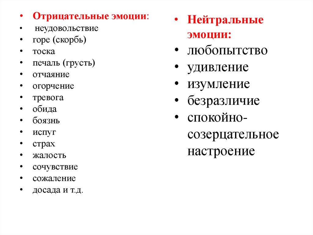 Плохие чувства. Отрицательные эмоции. Нейтральные эмоции. Примеры положительных и отрицательных эмоций.