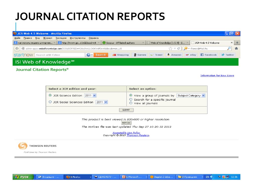 Submit journal. Journal Citation Reports (JCR). JCR.