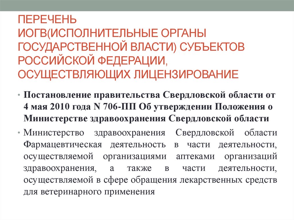 Перечень исполнительных органов государственной власти