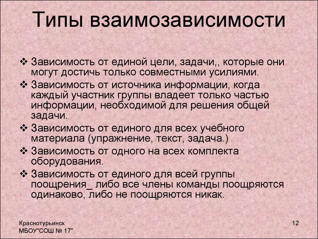 Цель единой. Типы взаимозависимости работ.. Формы групповой взаимозависимости. Взаимозависимость задач пример. Типы внутригрупповой взаимозависимости.