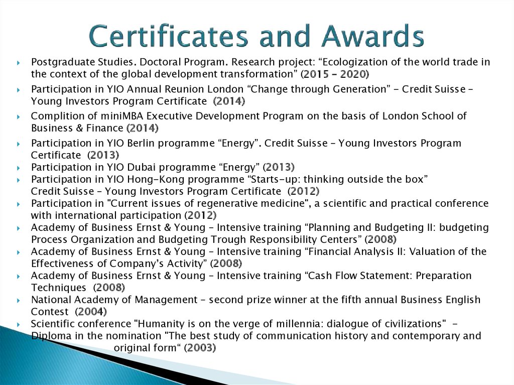 Certificates and Awards