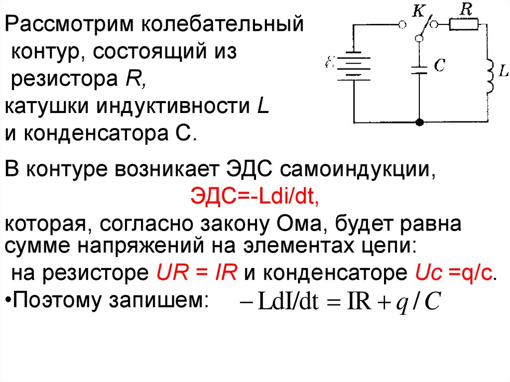 Индуктивность катушки идеального колебательного контура. Резистор катушка и конденсатор колебательный контур. Конденсатор в колебательном контуре. Энергия контура резистора и катушки. ЭДС колебательного контура.