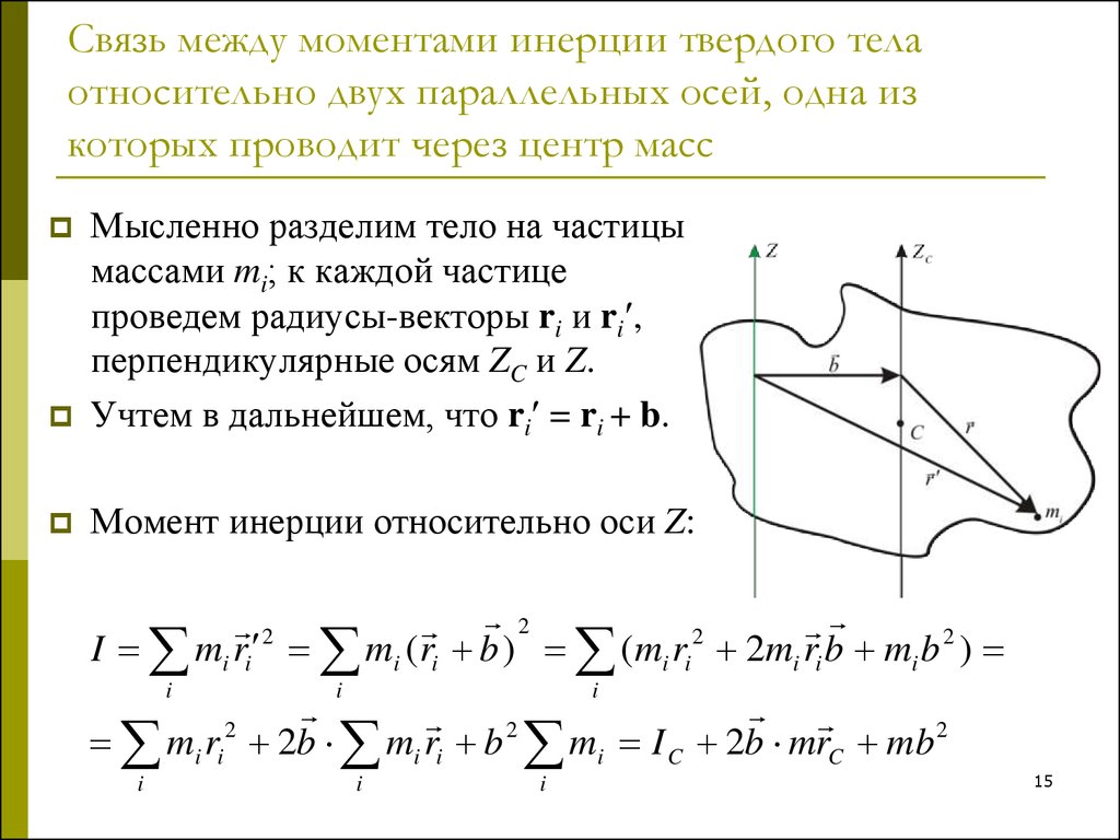 Момент инерции твердого. Момент инерции относительно центра. Момент инерции относительно центра масс. Момент инерции твердого тела относительно оси. Осевой момент инерции твердого тела.