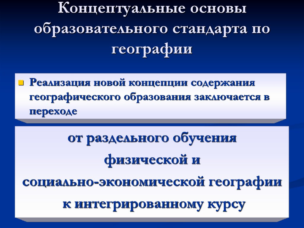 Концептуальные основы образования. Государственный стандарт географического образования.